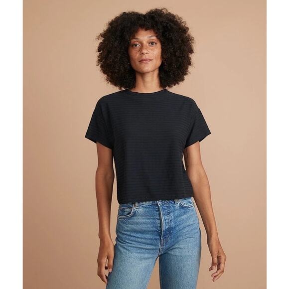 Marine Layer Lydia Textured Stripe Top Navy/Black Size Womens Large Cropped - Picture 1 of 6